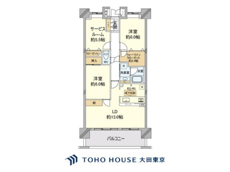 2SLDK、専有面積78.20m2、バルコニー面積12.60m2