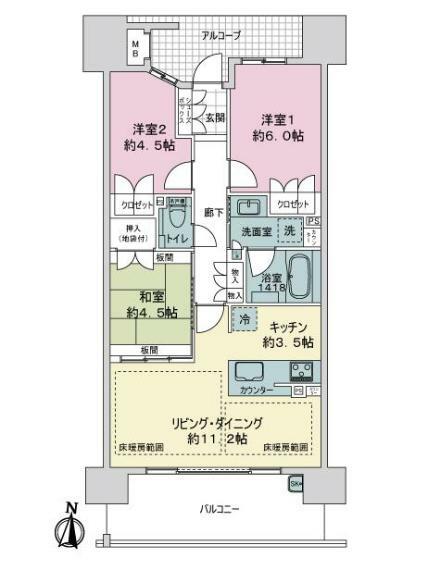 ザ・パークハウス新大阪(3LDK) 9階の間取り
