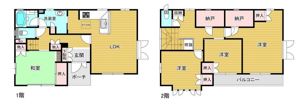 間取り図 4LDK 全居室南向きで収納もあります！ 水回りが近く、導線のよい間取りです（*^-^*）家事の時間も短縮できそう！