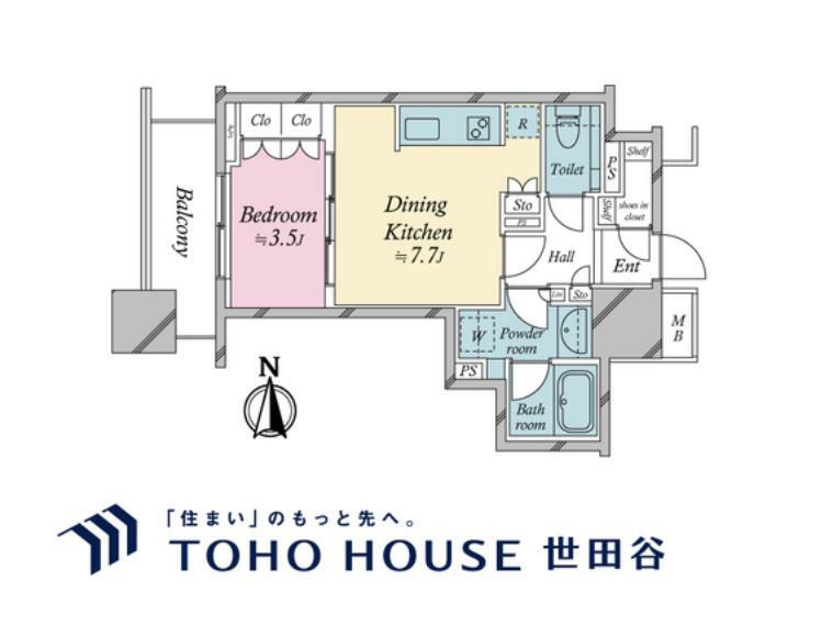 間取り図 1DK、専有面積33.38m2、バルコニー面積5.29m2