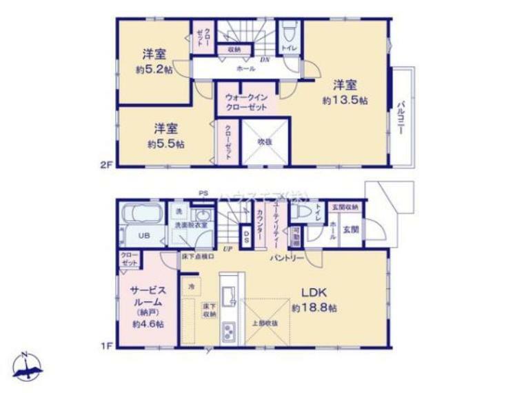 間取り図 3LDK＋Sの魅力的な間取り！LDKはゆったりとした空間で、ご家族との団らん時間が、より一層充実したものになりますね！家族との仲が深まり、自然と笑顔が増えそうです！