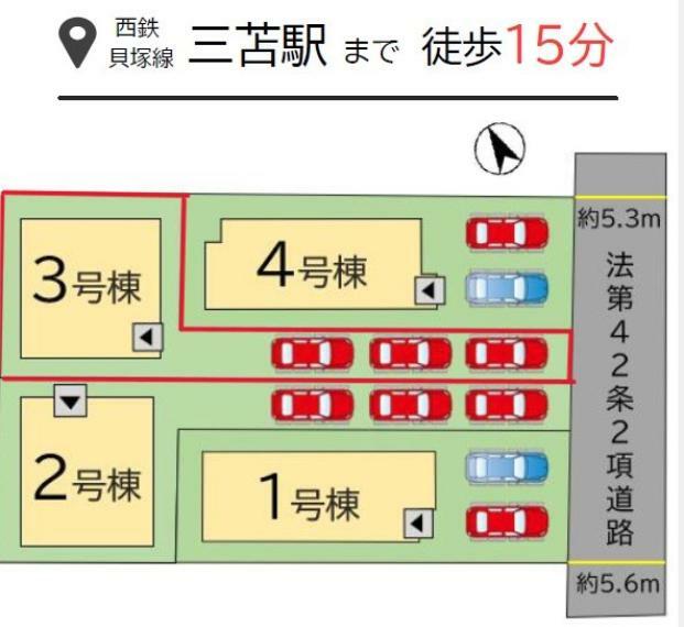 区画図 3号棟:敷地内に3台駐車可能です。