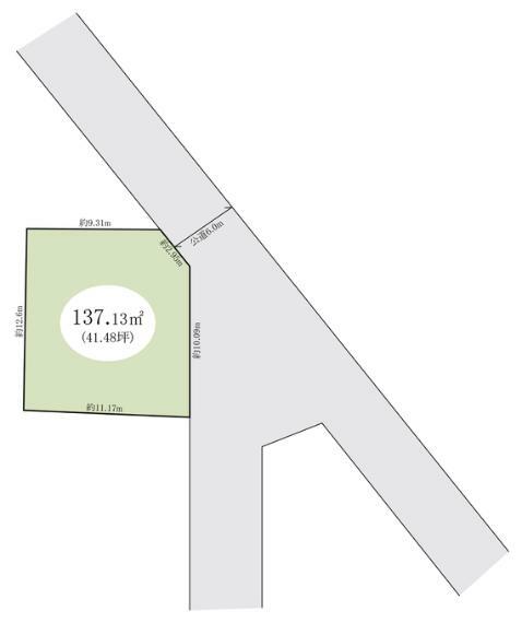 区画図 ゆったりとした41.78坪の敷地。建築条件なし。お好きなハウスメーカーで建築できます。