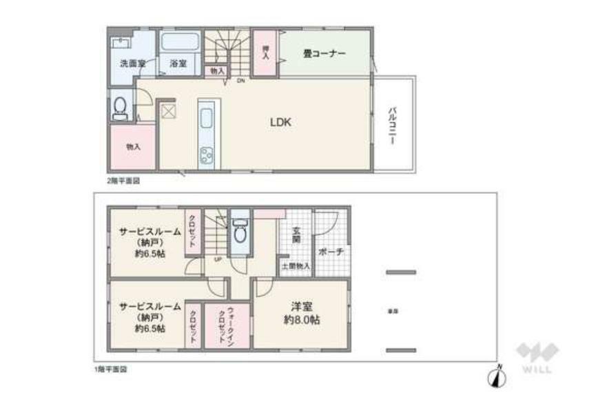 間取り図 間取りは延床面積111.78平米（車庫面積約7.4平米含む）の1LDK＋2S。