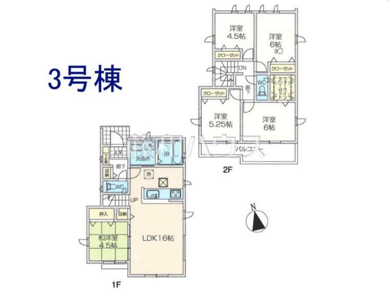 3号棟　間取図　【武蔵村山市大南4丁目】 リビングイン階段によりいつも家族を身近に感じられます。「行ってきます」「お帰りなさい」を感じ、コミュニケーションの取れる空間となりそうです。