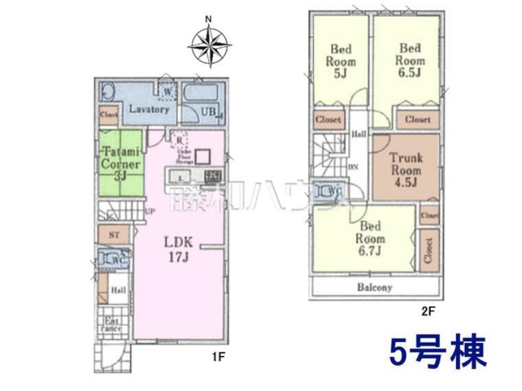 間取り図 5号棟　間取図　【西東京市保谷町5丁目】各居室は2面採光により、明るく開放的な空間となっています。　
