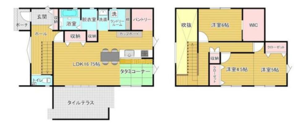 間取り図 2階の洋室を2部屋に仕切って使うことにより3LDKとしてお使いいただける間取りです
