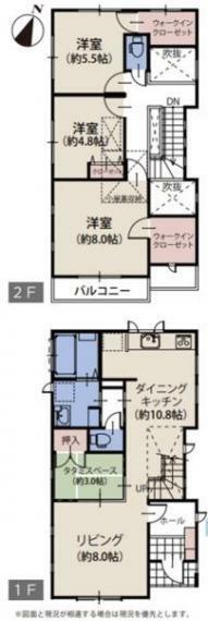 間取図。3LDK・小屋裏収納・タタミスペース。