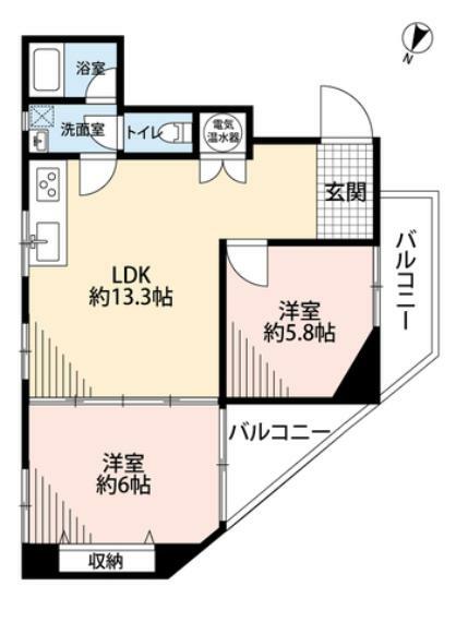 LDKと6帖洋室を合わせると19帖以上の大空間になります。バルコニーは2か所有り、用途別に使い分けが出来ます。