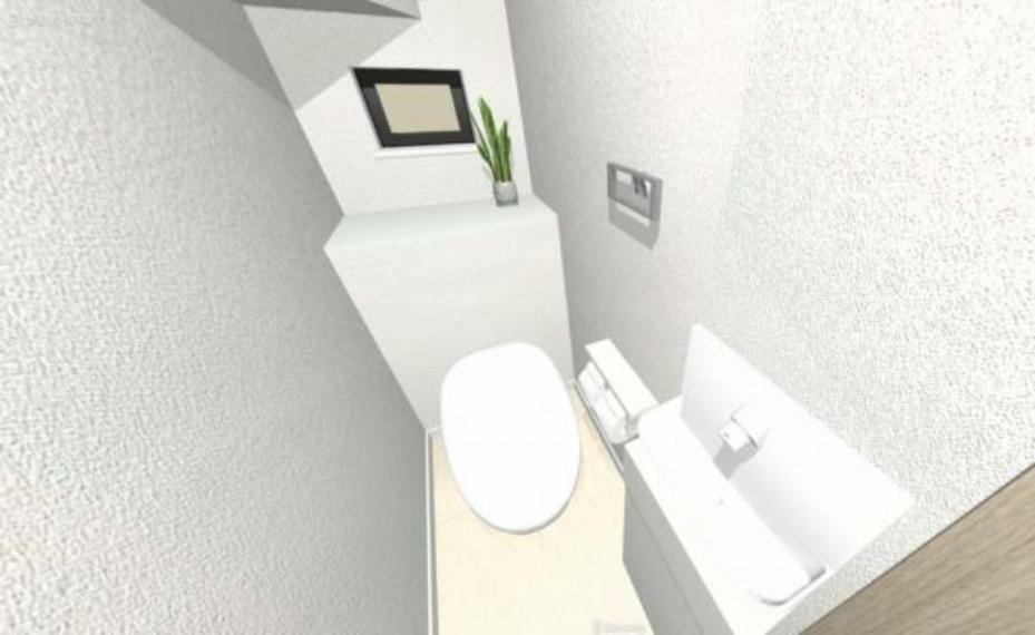 完成予想図（内観） 【パース・1Fトイレ】ウォシュレット一体形便器。クリーンなデザインが魅力