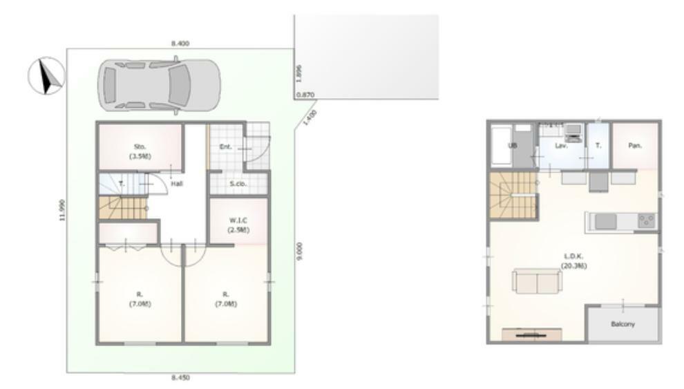 間取り図・図面 掲載プランは一例です。プランはお客様が自由に決定できます。建物本体価格の他に付帯工事費等が約528万円（税込）掛かります。完成予想図は間取を基に描き起こしたもので実際とは多少異なります。