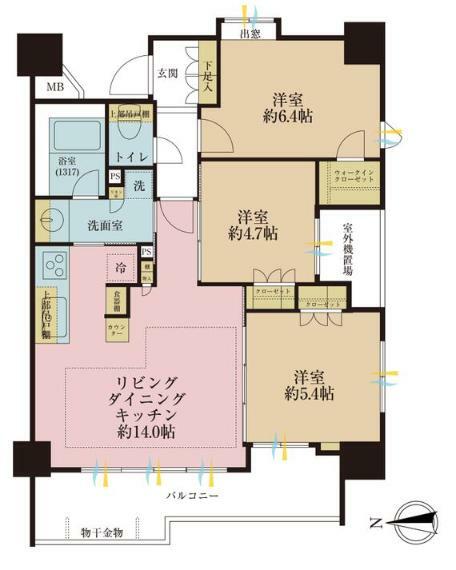 間取り図 3LDK、専有面積67.88平米、バルコニー面積10.60平米