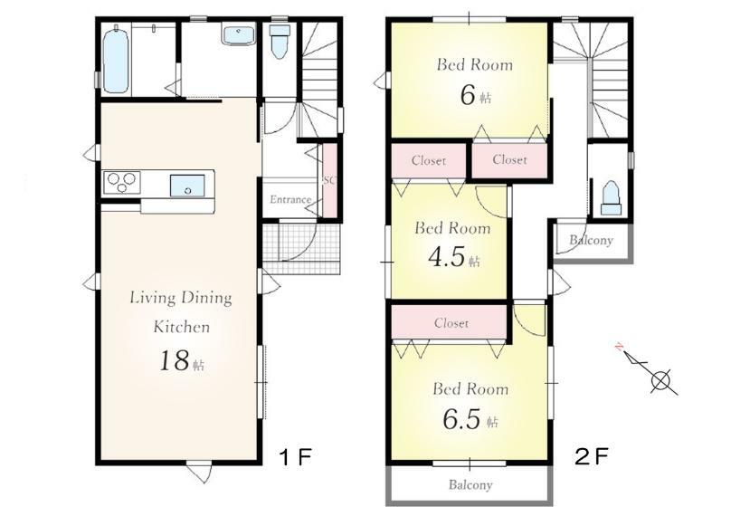 間取り図 LDKゆとりの18帖＋風通しの良い3面採光です＾＾全居室週央付きの為、お部屋を広くお使いいただけます！