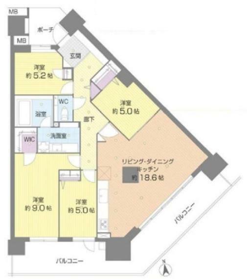 間取り図 ■採光面に奥行きのあるリビングダイニングですので、全体的に陽当たりが良く、明るい空間でお過ごしいただけます。