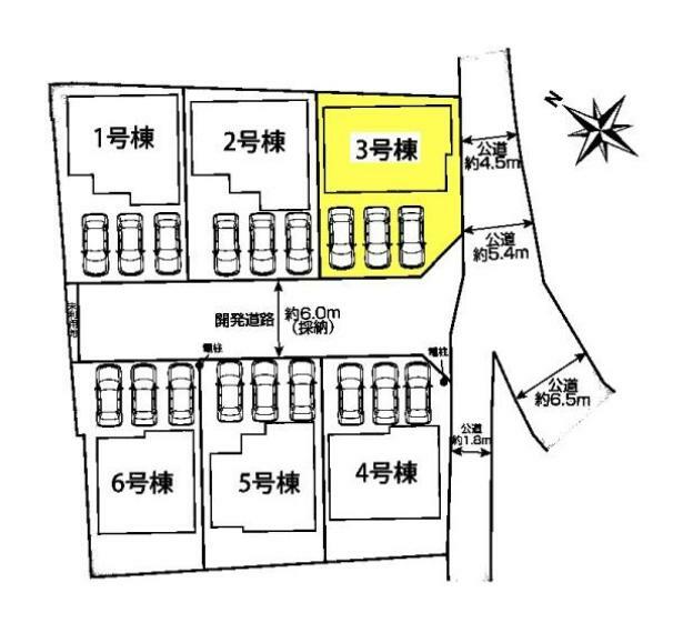 区画図 敷地面積:147.64平米　お車は3台並列駐車可能です
