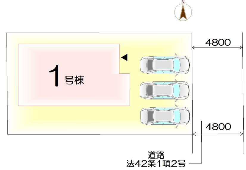 区画図 【1棟】駐車スペース3台分！（車種による）