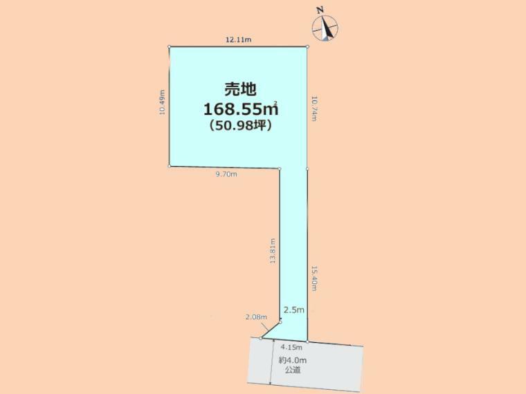 区画図 有効宅地が約130平米（39.3坪）ある敷地は更地でのお引き渡しとなります。お好きな間取りの建築が可能です。