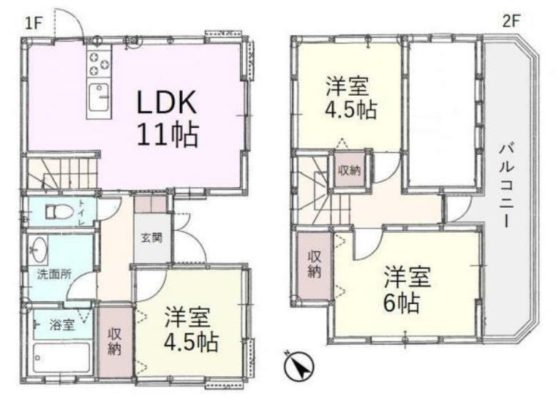 建物面積:66.24平米、各室収納あり3LDK
