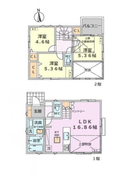間取り図 ■建物面積:75.76平米の2階建て3LDK＋小屋裏収納付き新築戸建