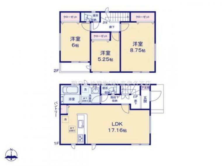 間取り図 【間取り図:3LDK】広々フリースペースや各居室収納など設計士拘りの間取りになっております。