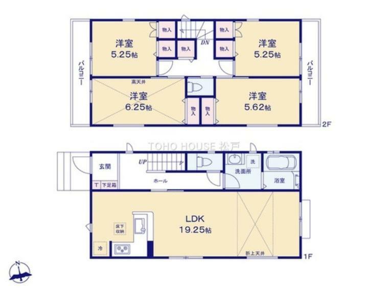 間取り図 2階に4部屋を設け、大家族にも対応可能な間取りになっております。リビングは広々19帖超確保しております。収納力も豊富な3号棟で新生活をスタートしませんか？