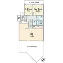 1階部分の東南向き　専用庭31.49平米　LDK17.3帖　2LDK　床暖房　総戸数71戸　リフォーム履歴有り　低層マンションです