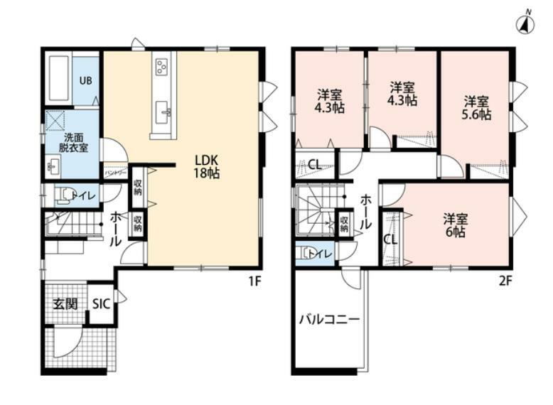 間取り図 SIC・パントリー・リビング収納・各階廊下収納など収納が豊富。2階廊下から出入り可能なバルコニーはご家族で使いやすいです＾＾
