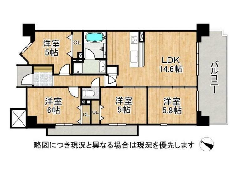 間取り図 ゆったり設計の3LDK！各居室に収納スペースを確保しています。