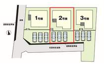 【2号棟区画図】土地面積170.70平米（51.63坪）・駐車3～4台可能（車種によります）・私道負担持分あり