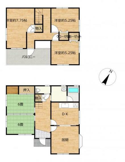 間取り図 【間取図】部屋数の多さが魅力の6DK2階建て住宅は、ご両親が遊びにいらした際に泊まって頂くお部屋もごよういできます。