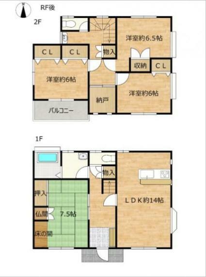 間取り図 【リフォーム済】1階にLDKと和室、2階に洋室3部屋の4LDKです。ご家族で生活しやすい間取です。