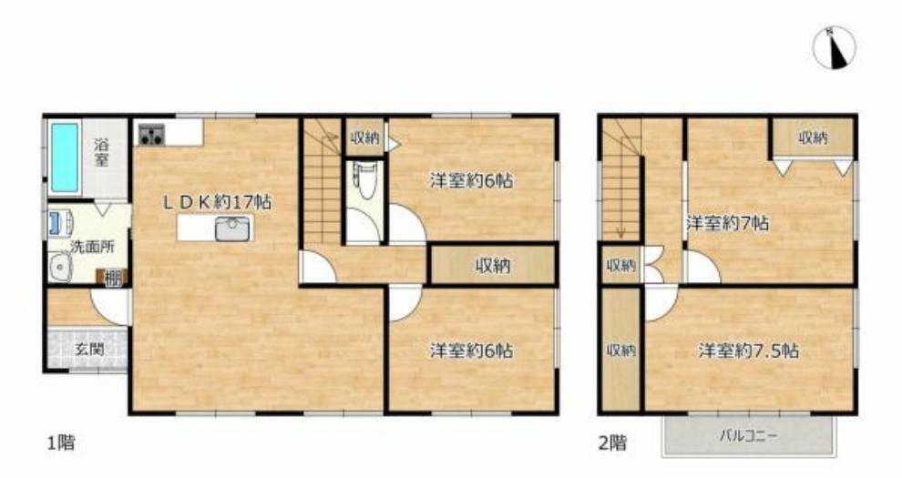 間取り図 【リフォーム済】間取り変更をし4LDK住宅に変身しました。1階に二部屋ありますので1階のみで生活もできますよ。