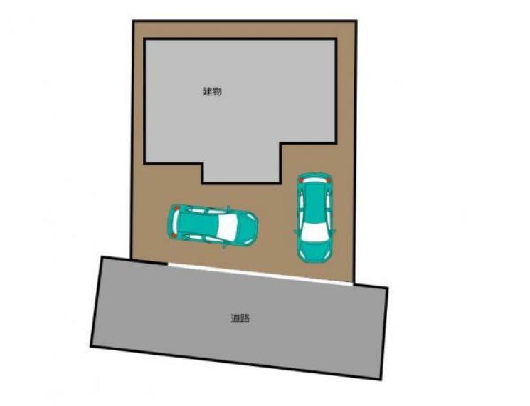 区画図 【現況敷地図】車は縦横2台駐車可能です。
