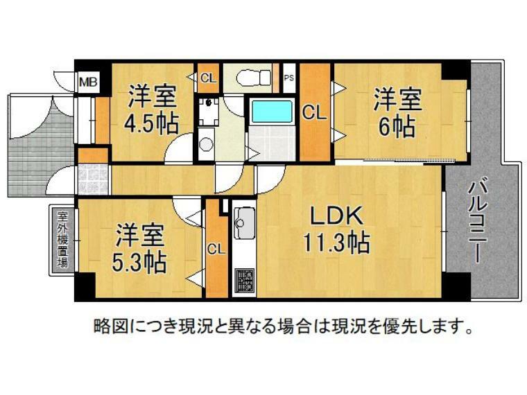 間取り図 3LDKの各室収納付きの間取りとなっております