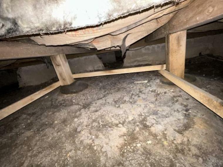 【床下】中古住宅の3大リスクである、雨漏り、主要構造部分の欠陥や腐食、給排水管の漏水や故障を2年間保証します。その前提で床下まで確認の上でリフォームし、シロアリの被害調査と防除工事もおこないます。