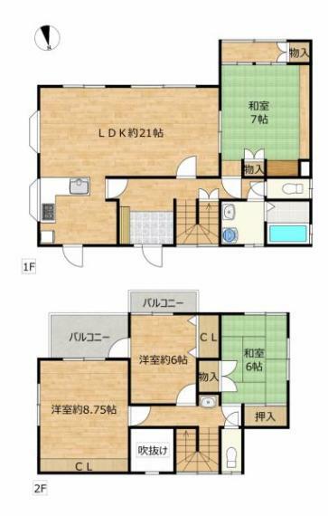 間取り図 【リフォーム前間取図】約21帖のLDKと4つの居室がございます。1階にも居室があるため、平家のように1階のみで生活を完結できる点も本住宅の魅力です。