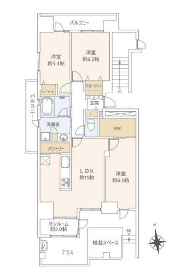 ウェルシティ横須賀ポートバレーヌ2番館(3LDK) 1階の間取り