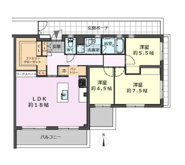 間取り図 ■最上階4階部分の南×東角住戸で陽当り良好  ■専有面積:81.37平米の3LDK