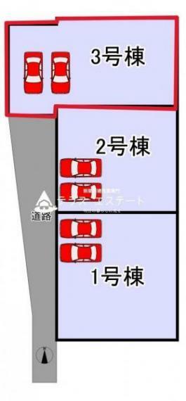 区画図 2号棟:配置図になります。2台駐車可能です。
