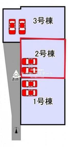 区画図 2号棟:配置図になります。2台駐車可能です。