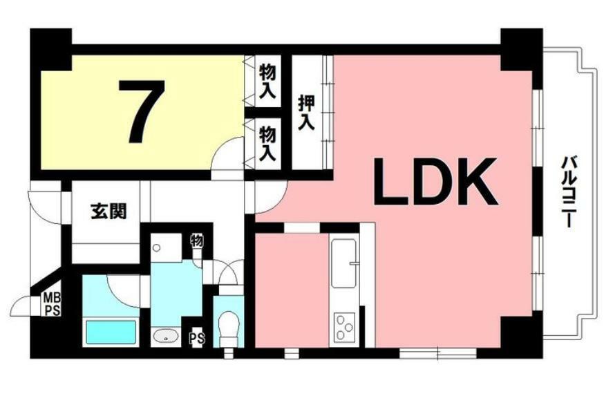 間取り図 1LDK、室内リフォーム歴あり、東南角部屋【専有面積64.82m2】