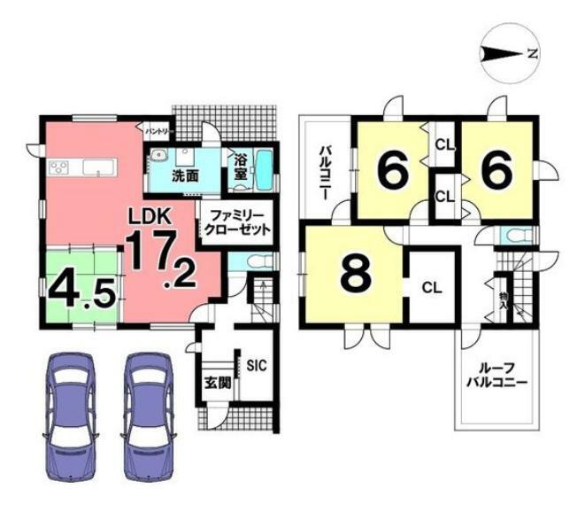間取り図 リビングは和室を合わせて21.7帖の広々空間！ファミリークローゼットがあるのは嬉しいポイントですね。
