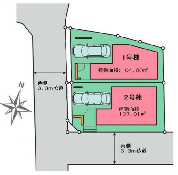区画図 ■土地面積:67.47平米（20.40坪）、ビルトイン車庫付き