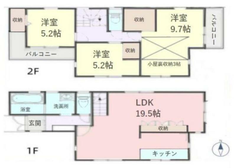 間取り図 ■全居室南向き3LDK＋小屋裏収納付き戸建！