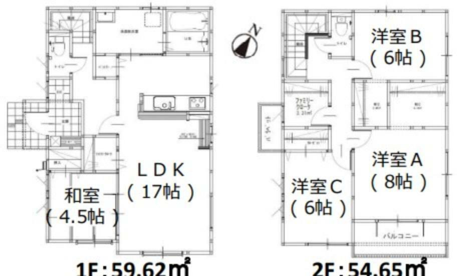間取り図 12号棟:全洋室6畳以上の広々居住空間！ ファミリークローク付きでお洋服の収納場所に困りませんね。