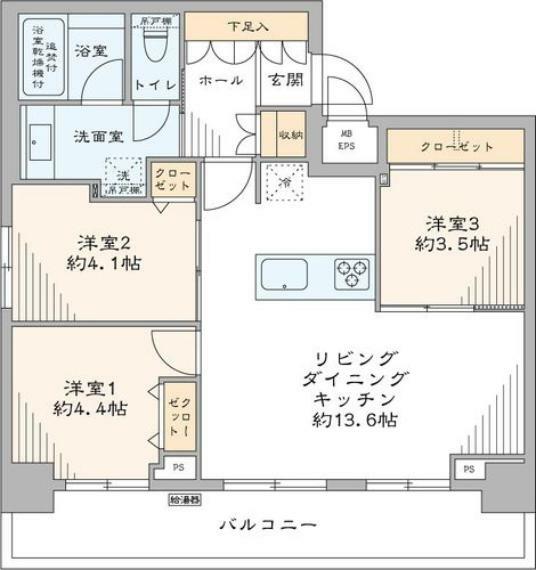 間取り図 1フロア1住戸のためプライバシー性の高い住戸です。3方角部屋8階部分につき陽当たり、眺望良好です。