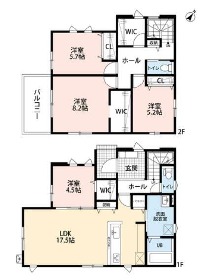 間取り図 4LDKとウォークインクローゼットでゆとりのある暮らしが実現。各居室収納に加えて、リビング収納、パントリー、廊下収納等、収納箇所豊富な住宅です＾＾