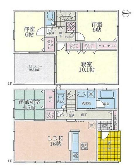 1階:LDK約16帖/和室4.5帖/洗面/浴室/トイレ2階:洋室10.1帖/洋室6帖/洋室6帖/トイレ