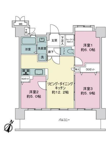 エステムコート新大阪4パークフロント(3LDK) 12階の間取り