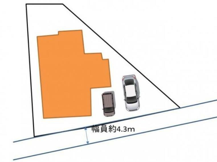 区画図 【配置図】駐車スペースは並列で2台駐車出来るように玄関前、駐車場側の花壇など撤去し駐車しやすく工事します。
